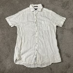 Rodd Gunn Shirt Mens M White Linen Woven Beach Loose Preppy Adult